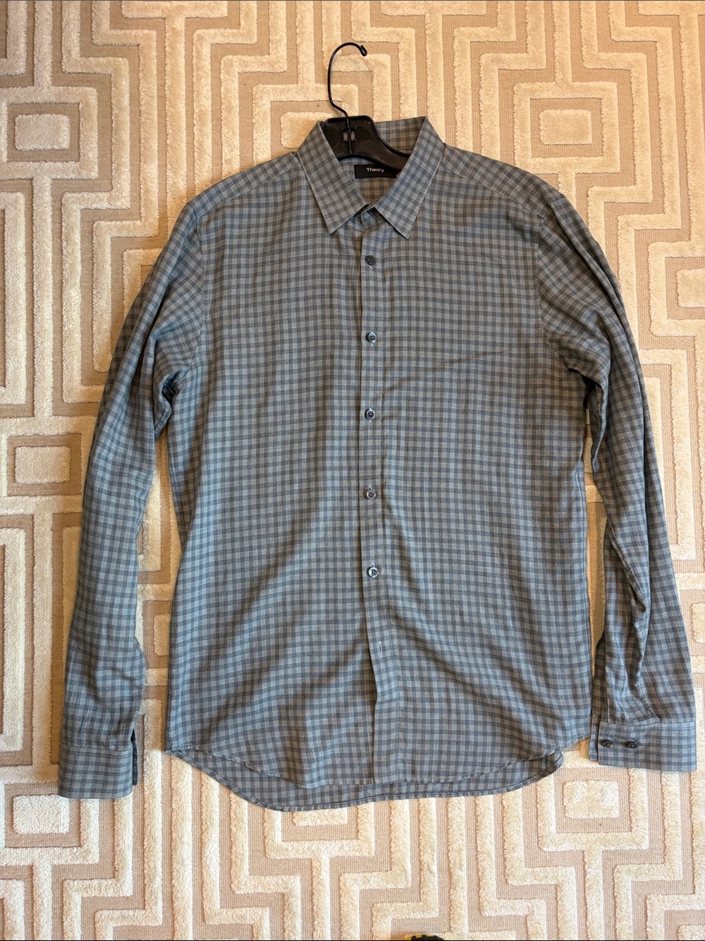 Theory Men's Gray Plaid Button-Down Shirt